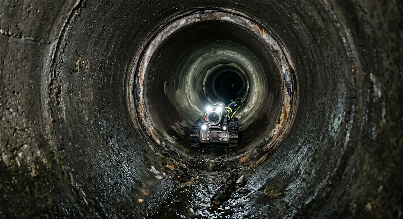 Robotic sewer camera inspecting pipe interior for Drain Snake Service in Greenwich